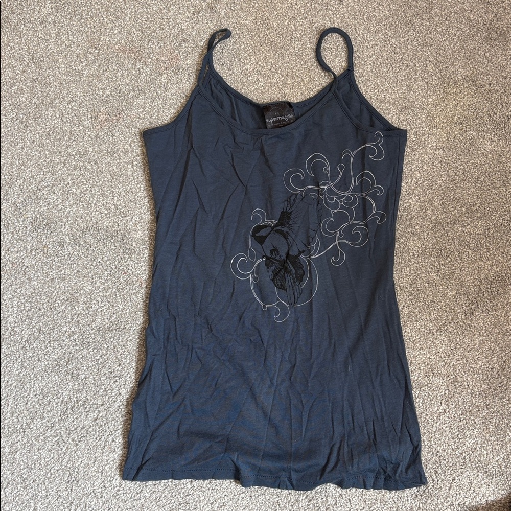 Navy Blue Graphic Spaghetti Strap Tank Top